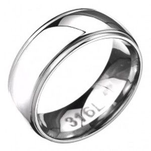 Šperky eshop - Prsteň z ocele - zaoblená obrúčka s dvoma ryhami po okrajoch C25.2 - Veľkosť: 59 mm