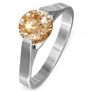 Šperky eshop - Prsteň z ocele - žltý kameň "November", postranné úchyty E3.3 - Veľkosť: 58 mm