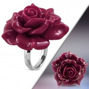 Šperky eshop - Prsteň z ocele 316L - veľká ružovofialová rozkvitnutá ruža zo živice H9.07 - Veľkosť: 54 mm