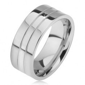 Šperky eshop - Prsteň z ocele 316L, dva úzke zárezy, rovný povrch BB08.17 - Veľkosť: 63 mm