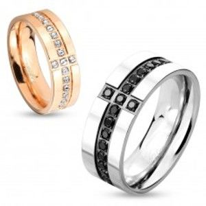 Šperky eshop - Prsteň z ocele 316L, medený odtieň, trblietavé číre zirkónové línie, 6 mm M04.09 - Veľkosť: 54 mm