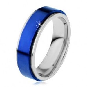 Šperky eshop - Prsteň z ocele 316L, modrý vyvýšený pás, okraje striebornej farby H6.16 - Veľkosť: 56 mm