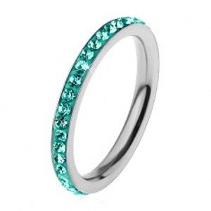 Šperky eshop - Prsteň z ocele 316L v striebornej farbe, zirkóniky v svetlomodrom odtieni H2.18 - Veľkosť: 60 mm