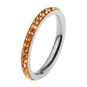 Šperky eshop - Prsteň z ocele 316L v striebornom odtieni, zirkóny oranžovej farby H3.4 - Veľkosť: 52 mm