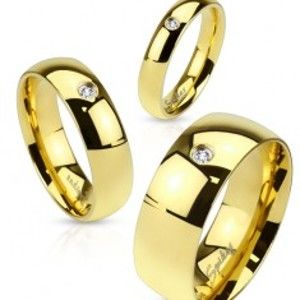 Prsteň z ocele 316L zlatej farby, číry zirkónik, lesklý hladký povrch, 4 mm - Veľkosť: 53 mm