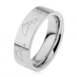 Šperky eshop - Prsteň z ocele 316L, zrkadlovolesklý povrch, obrysy delfínov, 6 mm H6.10 - Veľkosť: 60 mm