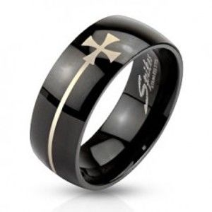 Šperky eshop - Prsteň z ocele čiernej farby s maltézskym krížom L1.03 - Veľkosť: 68 mm