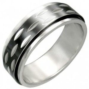 Šperky eshop - Prsteň z ocele s pohyblivým čiernym prstencom F8.18 - Veľkosť: 65 mm