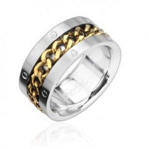 Šperky eshop - Prsteň z ocele s reťazou zlatej farby J3.9 - Veľkosť: 64 mm