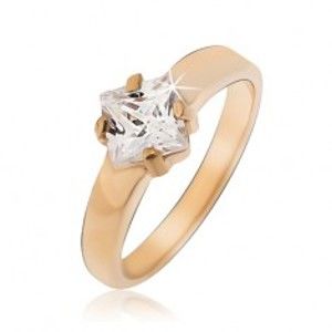 Šperky eshop - Prsteň z ocele zlatej farby so štvorcovým zirkónom BB09.10 - Veľkosť: 55 mm