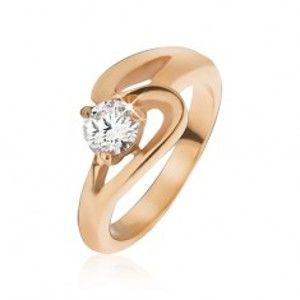 Šperky eshop - Prsteň z ocele zlatej farby, zvlnená línia a číry zirkón J04.13 - Veľkosť: 57 mm