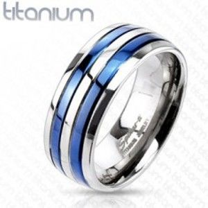Šperky eshop - Prsteň z titánu s dvoma modrými pruhmi C19.9/C19.10 - Veľkosť: 70 mm