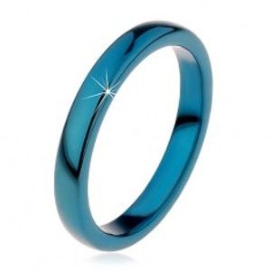 Šperky eshop - Prsteň z tungstenu - hladká modrá obrúčka, zaoblená, 3 mm H7.15 - Veľkosť: 64 mm