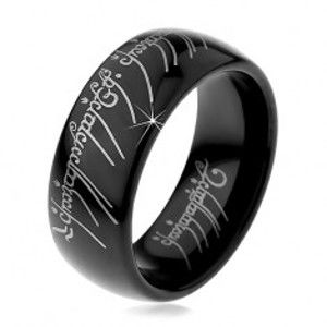 Šperky eshop - Prsteň z volfrámu - hladká čierna obrúčka, motív Pána prsteňov, 8 mm H7.19 - Veľkosť: 49 mm