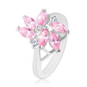Šperky eshop - Prsteň zdobený brúsenými zrnkami ružovej farby, dva okrúhle číre zirkóny R33.29 - Veľkosť: 59 mm