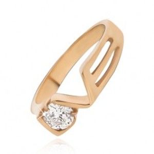 Šperky eshop - Prsteň zlatej farby z ocele s čírym zirkónom, LOVE BB09.13 - Veľkosť: 57 mm