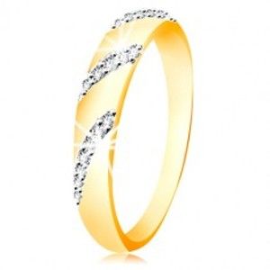 Šperky eshop - Prsteň zo 14K zlata so zaobleným povrchom a šikmými líniami zirkónov GG214.01/08 - Veľkosť: 60 mm