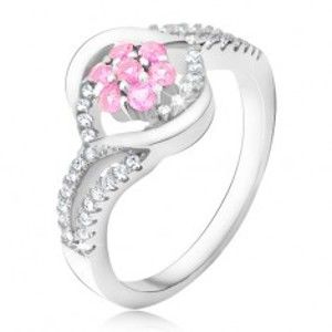 Šperky eshop - Prsteň zo striebra 925, zirkónový kvet svetloružovej farby, zvlnené ramená K09.09 - Veľkosť: 62 mm