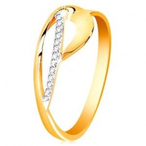 Šperky eshop - Prsteň zo zlata 585 - kontúra slzy a žiarivý oblúk z čírych zirkónikov GG199.18/24 - Veľkosť: 62 mm