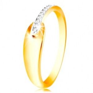 Šperky eshop - Prsteň zo zlata 585 - lesklá oblá slza a trblietavý pás z čírych zirkónikov GG215.87/94 - Veľkosť: 60 mm