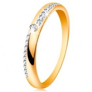 Šperky eshop - Prsteň zo zlata 585 - úzke línie z čírych ligotavých zirkónikov, lesklé ramená, zirkón GG189.21/27 - Veľkosť: 58 mm