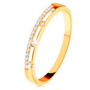 Šperky eshop - Prsteň zo žltého 14K zlata - číra zirkónová línia, pásy bielej glazúry GG131.01/11/15 - Veľkosť: 59 mm