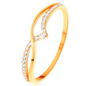 Šperky eshop - Prsteň zo žltého 14K zlata - hladká a trblietavá vlnka z čírych zirkónikov GG154.15/21 - Veľkosť: 55 mm