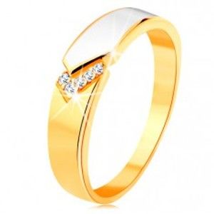 Šperky eshop - Prsteň zo žltého 14K zlata - lesklý pás bielej glazúry, číre zirkóniky GG130.01/130.17/22 - Veľkosť: 49 mm