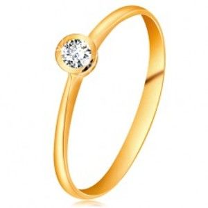 Šperky eshop - Prsteň zo žltého 14K zlata - ligotavý číry briliant v lesklej objímke, zúžené ramená BT179.64/72 - Veľkosť: 56 mm