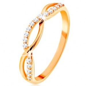 Šperky eshop - Prsteň zo žltého 14K zlata - prepletené vlnky - hladká a zirkónová GG130.09/54/57 - Veľkosť: 51 mm