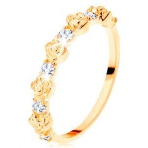 Šperky eshop - Prsteň zo žltého 14K zlata - striedajúce sa ružičky a okrúhle číre zirkóny GG109.38/41/110.01/03 - Veľkosť: 52 mm