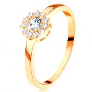 Šperky eshop - Prsteň zo žltého 14K zlata - trblietavý kvet z okrúhlych čírych zirkónov GG112.40/46 - Veľkosť: 49 mm