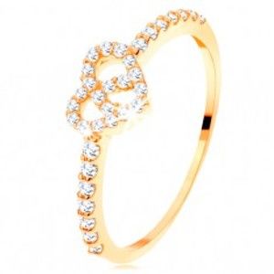 Šperky eshop - Prsteň zo žltého 14K zlata - zirkónové ramená, ligotavý číry obrys srdca GG110.39/45 - Veľkosť: 49 mm