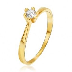 Šperky eshop - Prsteň zo žltého 14K zlata - zúžené ramená pri kotlíku, okrúhly kamienok GG14.40 - Veľkosť: 56 mm