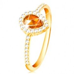 Šperky eshop - Prsteň zo žltého 14K zlata, kvapka oranžovej farby s čírym zirkónovým lemom GG213.25/31 - Veľkosť: 51 mm