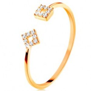 Šperky eshop - Prsteň zo žltého 14K zlata s oddelenými ramenami, malé zirkónové štvorce GG134.06/29/32 - Veľkosť: 50 mm