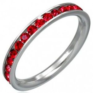 Šperky eshop - Prstienok z ocele s červenými zirkónmi po obvode D4.6 - Veľkosť: 63 mm