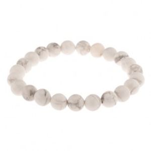 Šperky eshop - Pružný náramok, biele korálky z prírodného kameňa, sivý mramorový vzor Z35.12