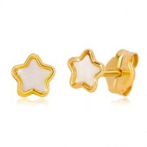 Šperky eshop - Puzetové 14K zlaté náušnice s motívom hviezdy s prírodnou perleťou GG36.19