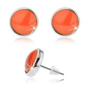 Šperky eshop - Puzetové náušnice kabošon, priehľadné vypuklé sklo, oranžová farba SP75.09