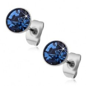 Šperky eshop - Puzetové náušnice, oceľ 316L, modrý brúsený zirkón SP92.31