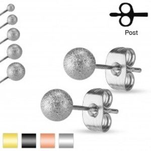 Šperky eshop - Puzetové náušnice, oceľ 316L, pieskované trblietavé guličky, 5 mm Z45.14 - Farba: Medená