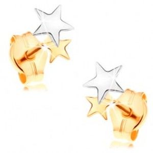 Šperky eshop - Puzetové náušnice v 14K zlate - lesklé dvojfarebné hviezdičky GG148.06