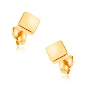 Šperky eshop - Puzetové náušnice v žltom 9K zlate - ligotavé štvorce, hladký povrch GG33.11