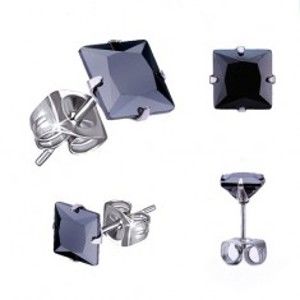 Šperky eshop - Puzetové náušnice z ocele, čierny štvorcový zirkón - rôzne veľkosti R9.17 - Rozmer: 5 x 5 mm