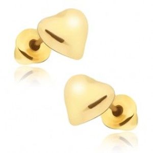 Šperky eshop - Puzetové náušnice zlatej farby, súmerné srdce R16.03