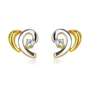 Šperky eshop - Puzetové náušnice zo 14K zlata - dvojfarebné oblúky so zirkónom GG36.27