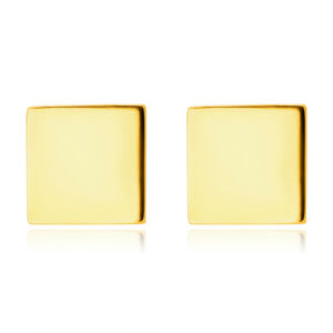 Puzetové náušnice zo 14K zlata - zrkadlovolesklé symetrické štvorčeky, hladký povrch