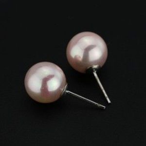 Šperky eshop - Puzetové náušnice zo striebra 925 - svetloružové perly, 10 mm Z15.7