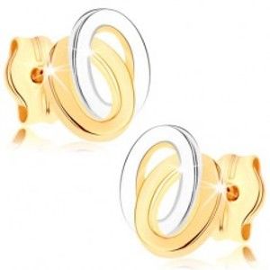 Šperky eshop - Puzetové náušnice zo žltého 9K zlata - dvojfarebné prepojené elipsy GG75.10
